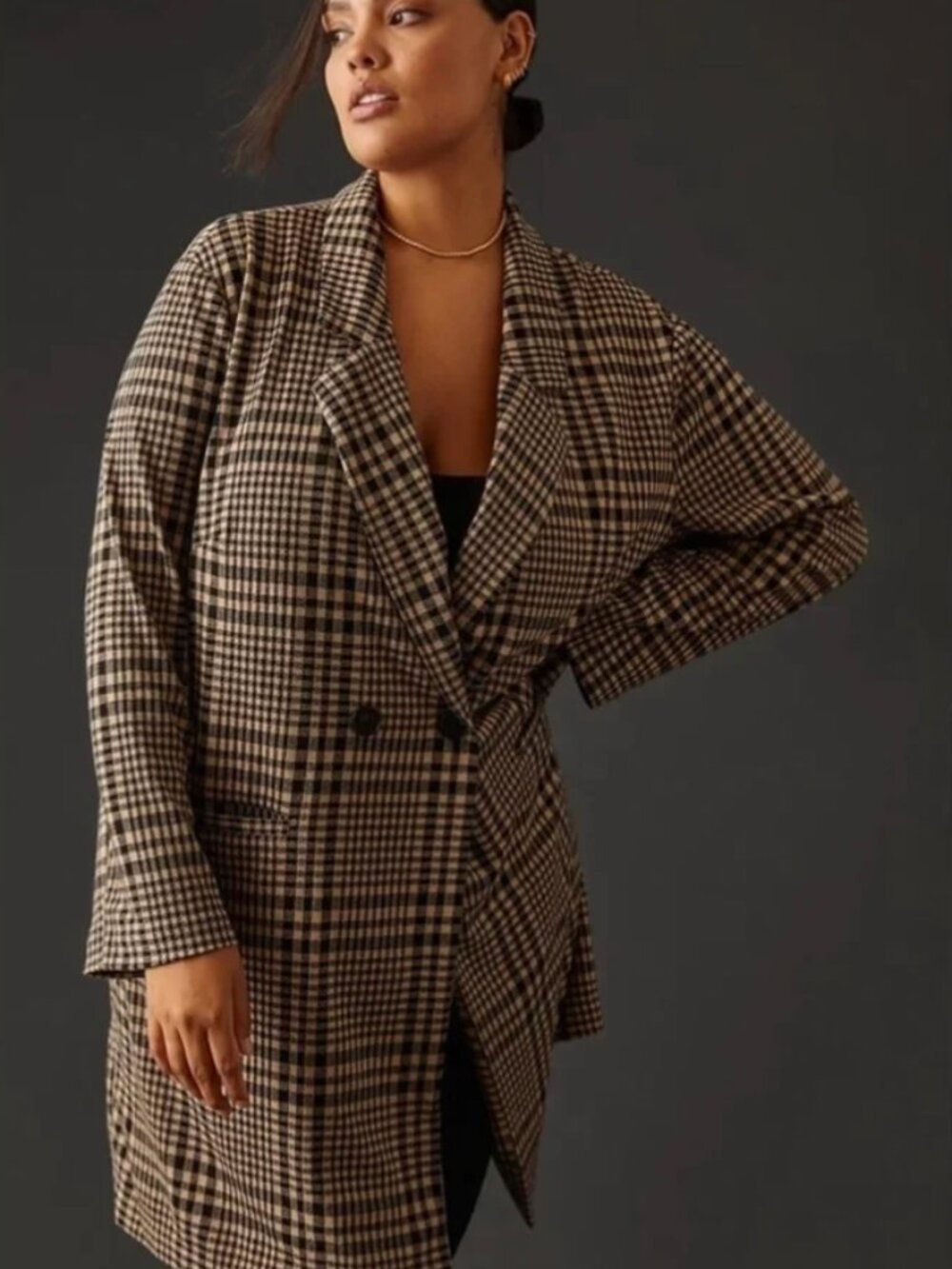 NWT Anthropologie/Sanctuary Carleton Plaid Knit Blazer Black and Cream S